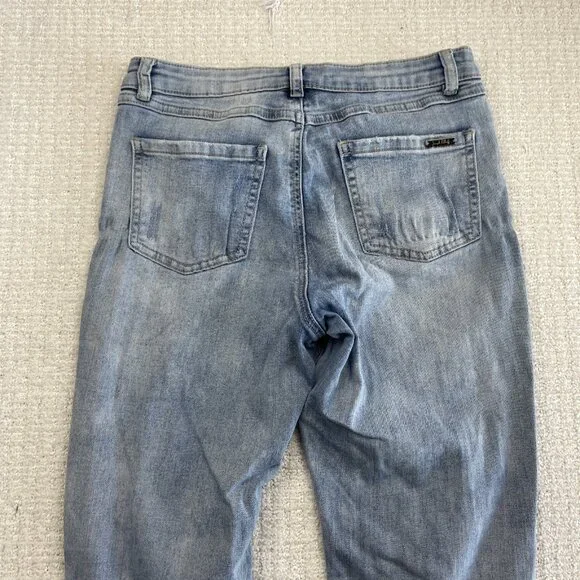 Joseph Ribkoff Jeans Blue Floral / Pearl Embellished Distressed Women Read - Picture 11 of 13